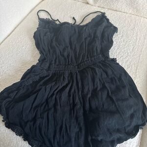 Navy Blue Lace Trim Romper Coverup